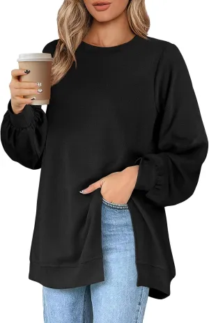 Womens Oversized Sweatshirt Y2k Baggy Side Slit Crewneck Sweatshirts Loose Fit Lightweight Pullover Tops Fall Clothes