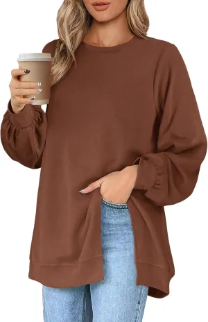 Womens Oversized Sweatshirt Y2k Baggy Side Slit Crewneck Sweatshirts Loose Fit Lightweight Pullover Tops Fall Clothes