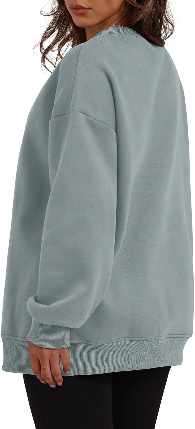 Womens Oversized Sweatshirts Side Slit Crewneck Long Sleeve Tops Loose Pullover 2024 Fall Trendy Clothes with Pocket