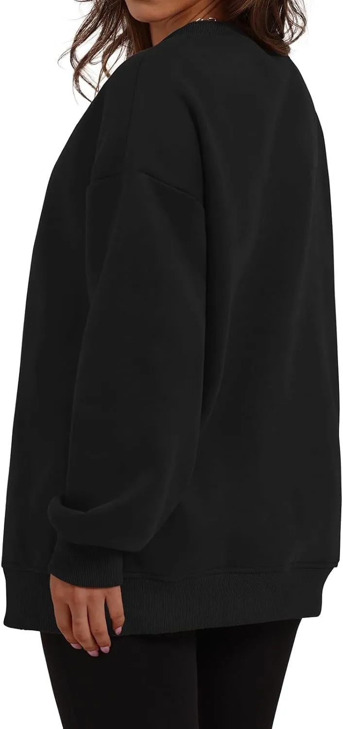 Womens Oversized Sweatshirts Side Slit Crewneck Long Sleeve Tops Loose Pullover 2024 Fall Trendy Clothes with Pocket