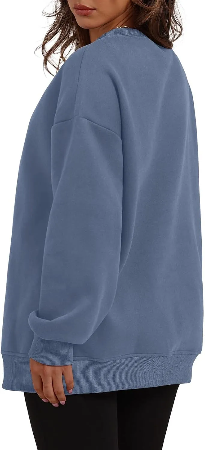 Womens Oversized Sweatshirts Side Slit Crewneck Long Sleeve Tops Loose Pullover 2024 Fall Trendy Clothes with Pocket