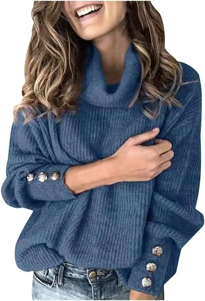 Womens Oversized Turtleneck Chunky Pullover Sweaters Cowl Neck Long Sleeve Winter Slouchy Casual Loose Knit Sweaters