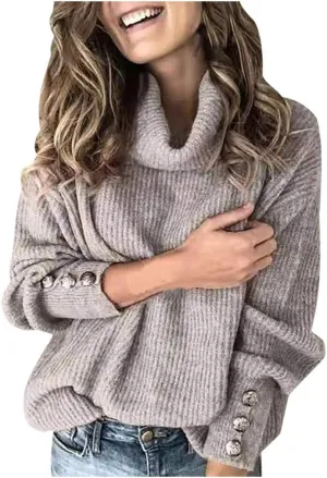 Womens Oversized Turtleneck Chunky Pullover Sweaters Cowl Neck Long Sleeve Winter Slouchy Casual Loose Knit Sweaters