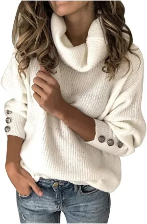 Womens Oversized Turtleneck Chunky Pullover Sweaters Cowl Neck Long Sleeve Winter Slouchy Casual Loose Knit Sweaters