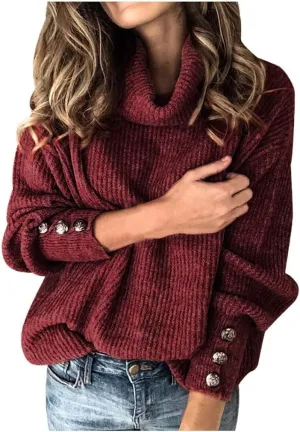 Womens Oversized Turtleneck Chunky Pullover Sweaters Cowl Neck Long Sleeve Winter Slouchy Casual Loose Knit Sweaters