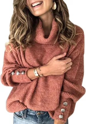 Women's Oversized Turtleneck Chunky Pullover Sweaters Cowl Neck Long Sleeve Winter Slouchy Loose Knit Sweaters