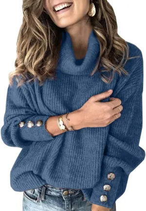 Women's Oversized Turtleneck Chunky Pullover Sweaters Cowl Neck Long Sleeve Winter Slouchy Loose Knit Sweaters
