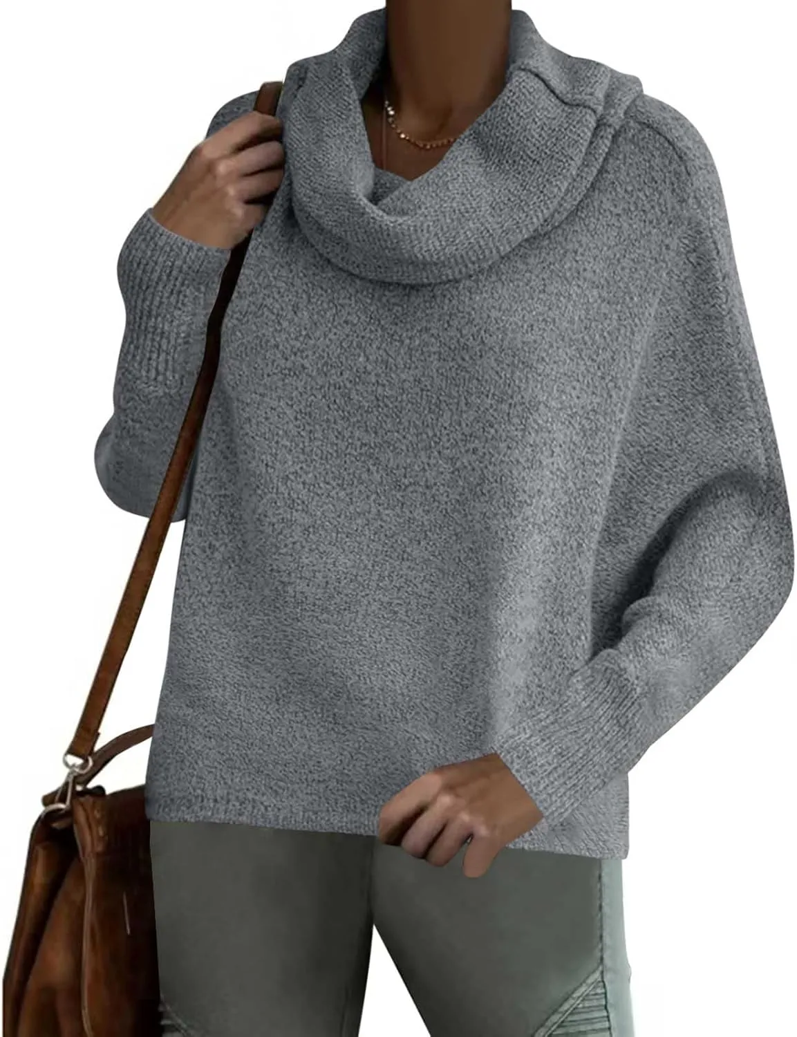 Women's Oversized Turtleneck Pullovers Sweaters Cowl Neck Long Sleeve Fall Winter Slouchy Loose Knit Sweaters