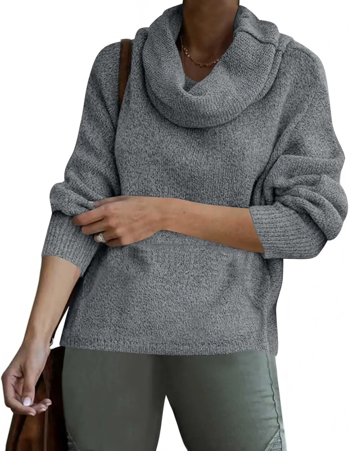 Women's Oversized Turtleneck Pullovers Sweaters Cowl Neck Long Sleeve Fall Winter Slouchy Loose Knit Sweaters