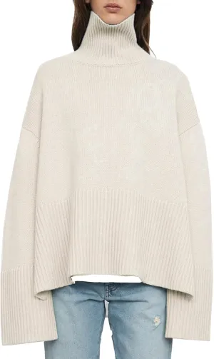 Women's Oversized Turtleneck Sweaters Solid Loose Knit 2024 Fall Batwing Sleeve Ribbed Tunic Sweater
