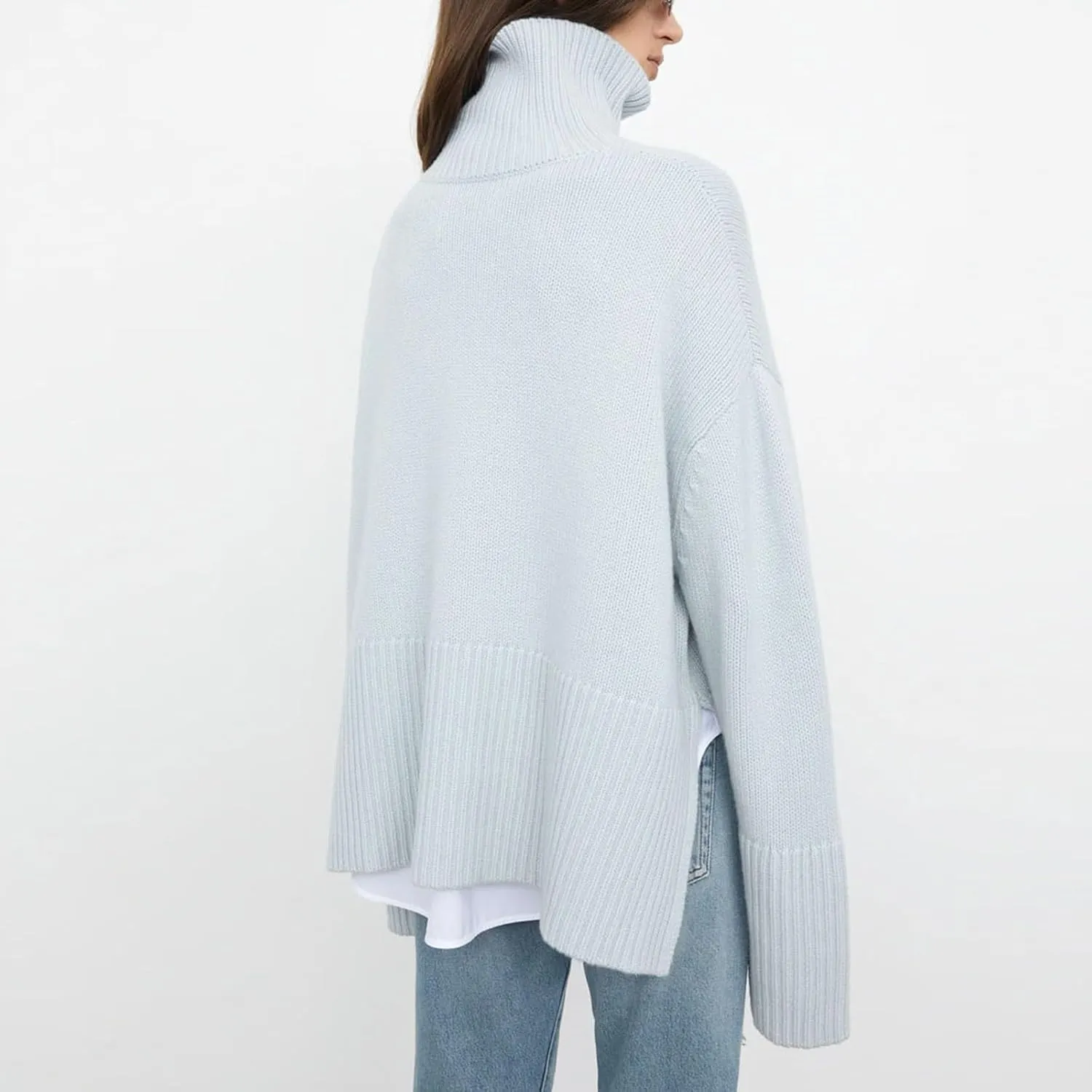Women's Oversized Turtleneck Sweaters Solid Loose Knit 2024 Fall Batwing Sleeve Ribbed Tunic Sweater