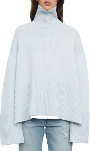 Women's Oversized Turtleneck Sweaters Solid Loose Knit 2024 Fall Batwing Sleeve Ribbed Tunic Sweater