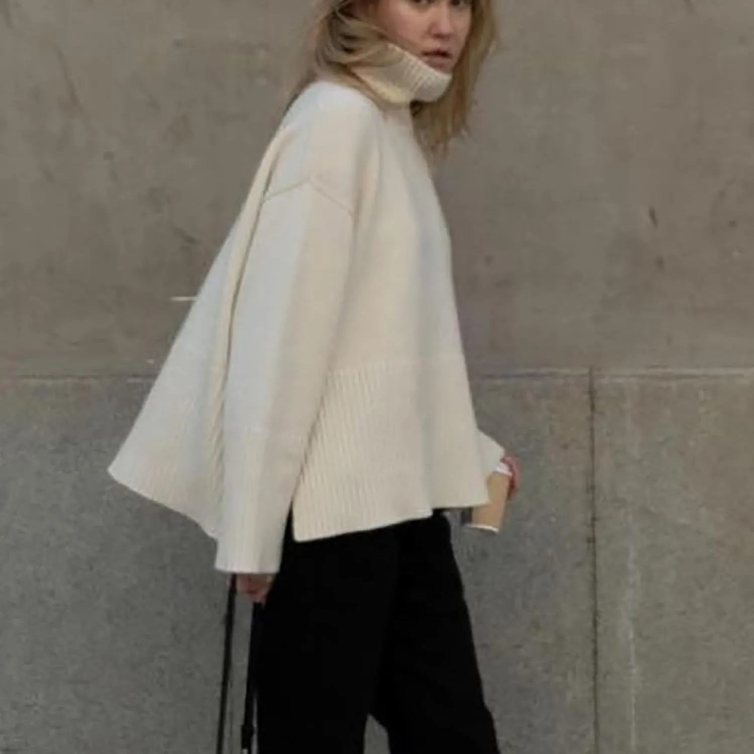 Women's Oversized Turtleneck Sweaters Solid Loose Knit 2024 Fall Batwing Sleeve Ribbed Tunic Sweater
