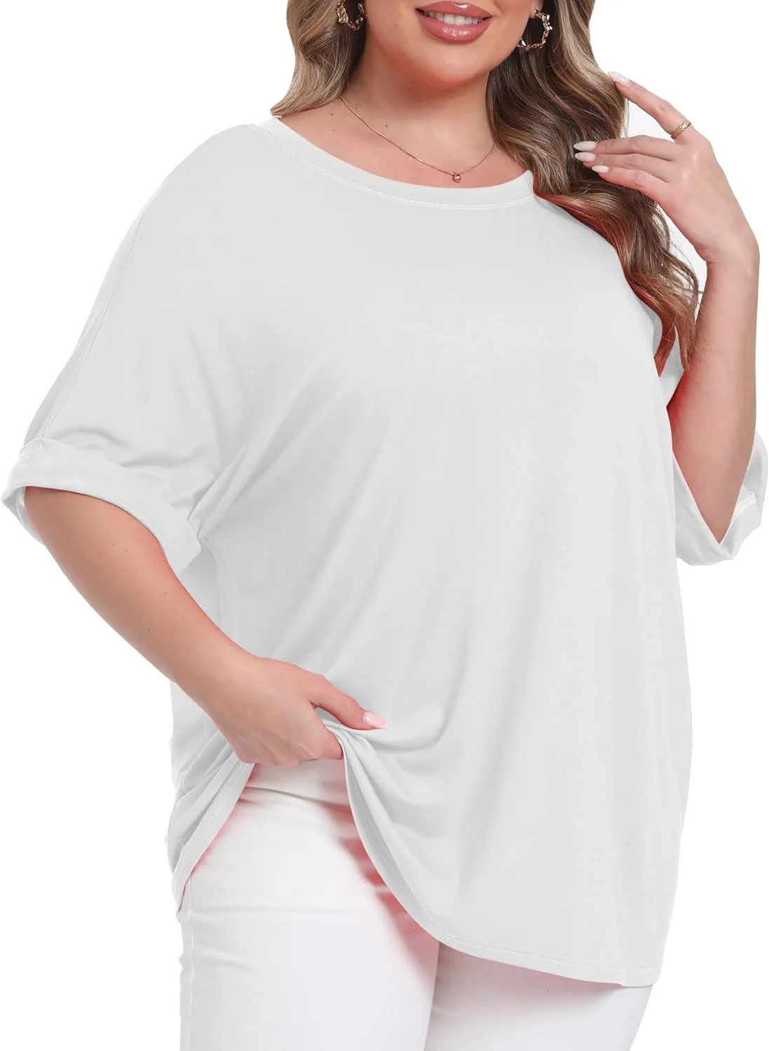 Womens Plus Size Oversized T Shirts Summer Half Sleeve Crew Neck Tops Casual Tunic Blouse