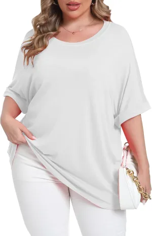 Womens Plus Size Oversized T Shirts Summer Half Sleeve Crew Neck Tops Casual Tunic Blouse