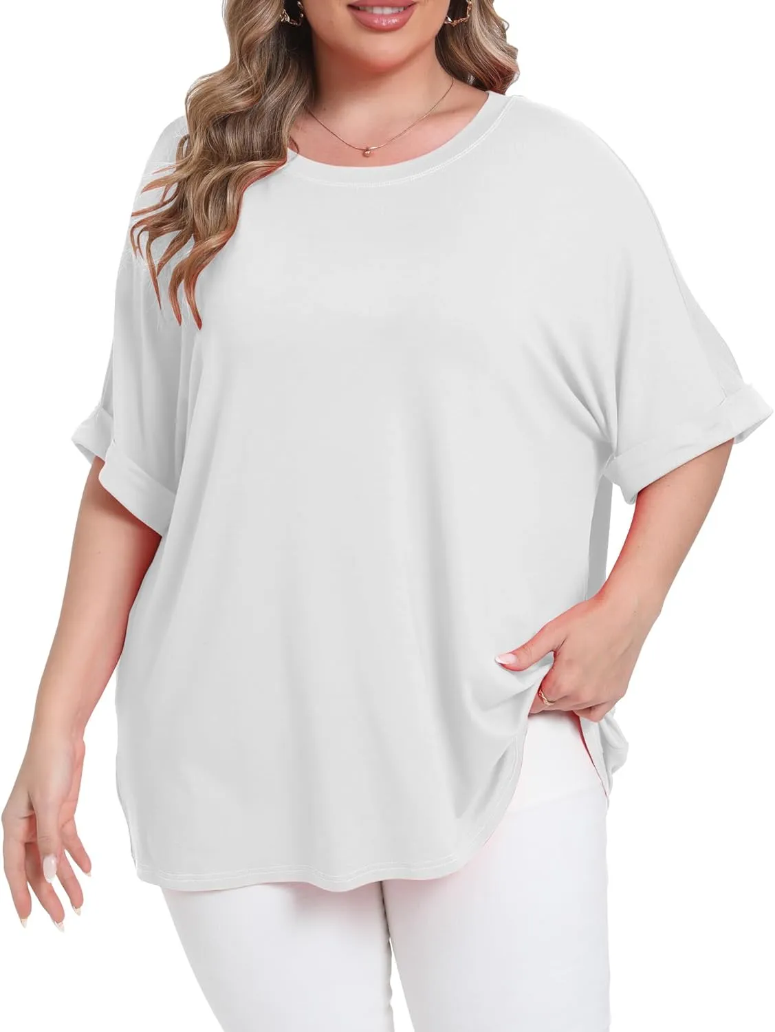 Womens Plus Size Oversized T Shirts Summer Half Sleeve Crew Neck Tops Casual Tunic Blouse