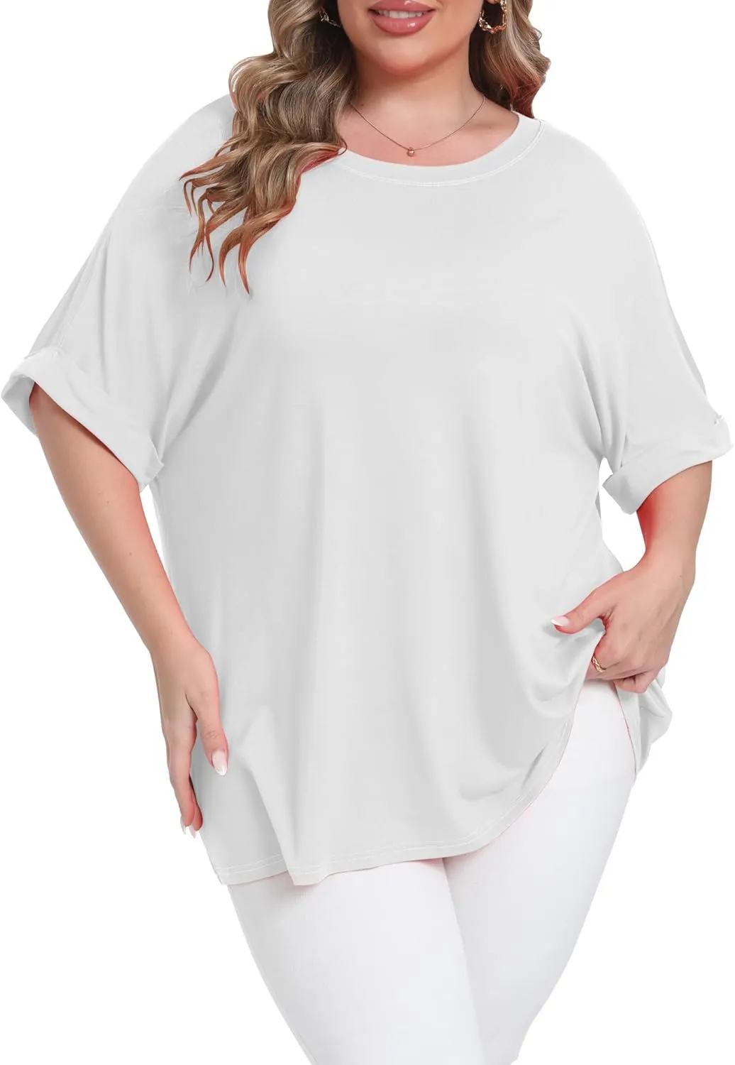 Womens Plus Size Oversized T Shirts Summer Half Sleeve Crew Neck Tops Casual Tunic Blouse