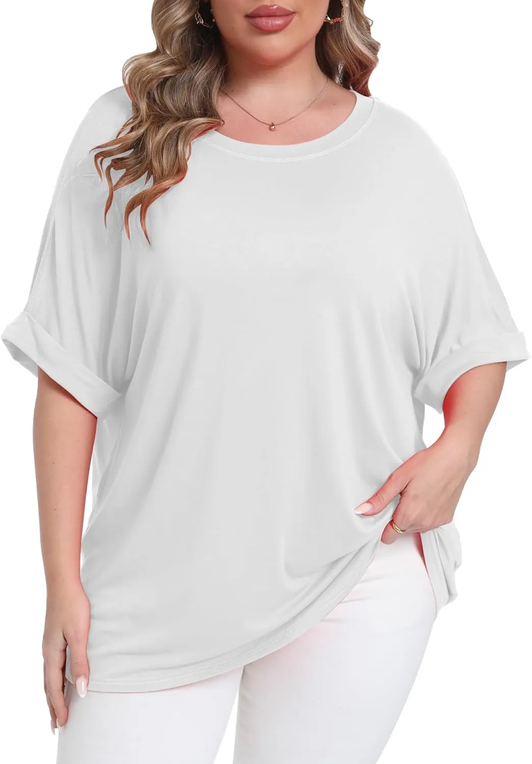 Womens Plus Size Oversized T Shirts Summer Half Sleeve Crew Neck Tops Casual Tunic Blouse