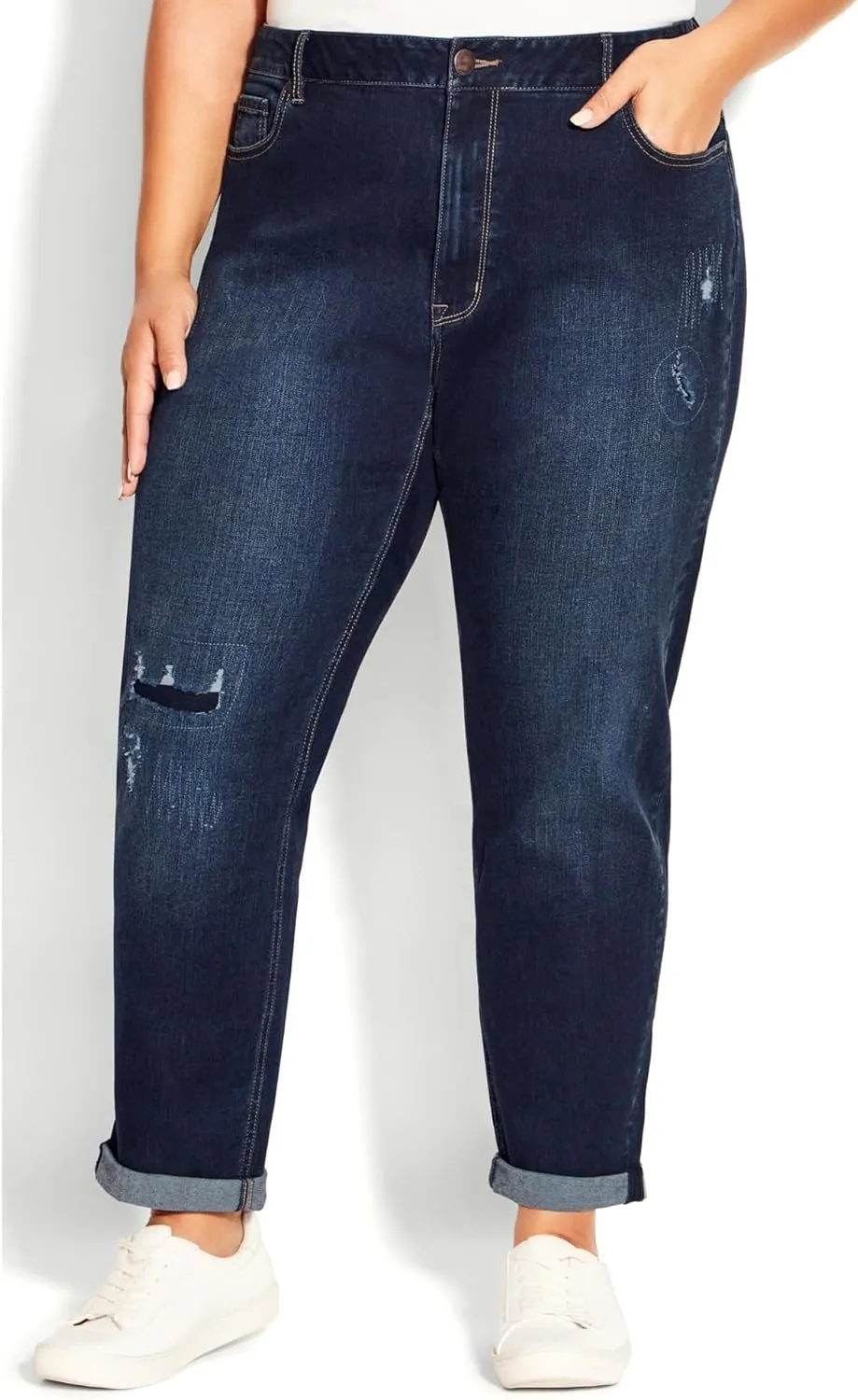 Women's Plus Size Petite Girlfriend Rip Jean