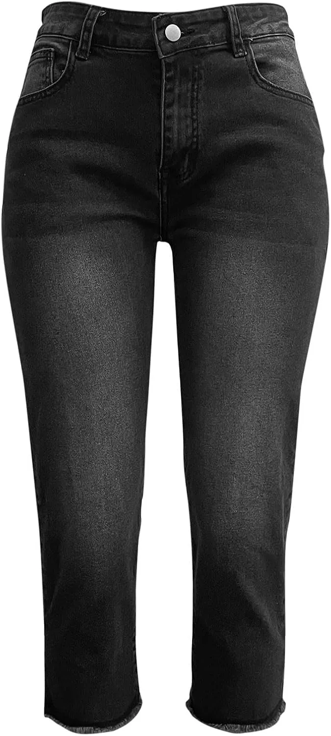 Women's Ripped Destroyed Skinny Jeans & Jeggings Pull-On Elastic Waist Stretch Denim Pants Regular-Plus Size