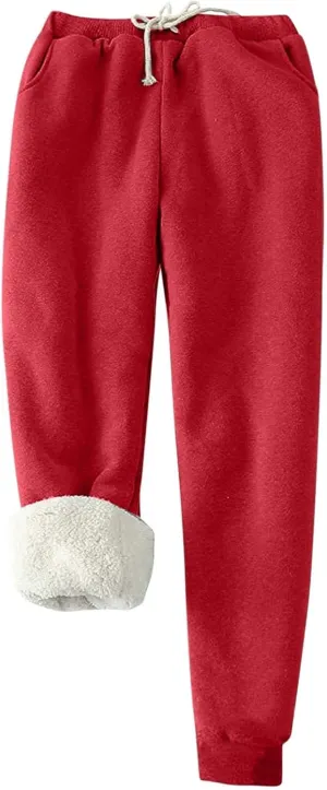 Women's Sherpa Lined Athletic Sweatpants 2023 Solid Color Drawstring Fleece Lined Winter Warm Joggers Lounge Trousers