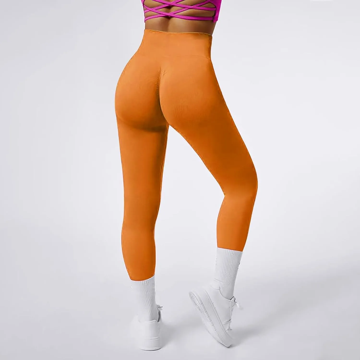 Women's Solid Color Seamless Yoga Pants High Waist Scrunch Butt Lifting Ruched Gym Tights Soft Comfy Workout Sports Leggings
