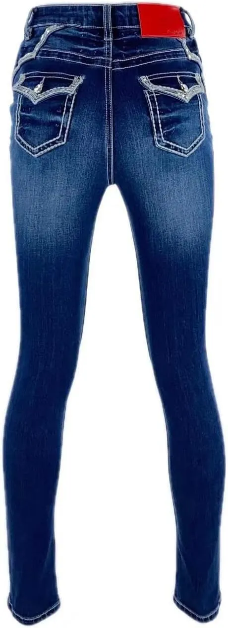 Women's Stretch Embroidered Sequins Stone Crystal Flap Back Pocket Slim Skinny Denim Jeans Pants