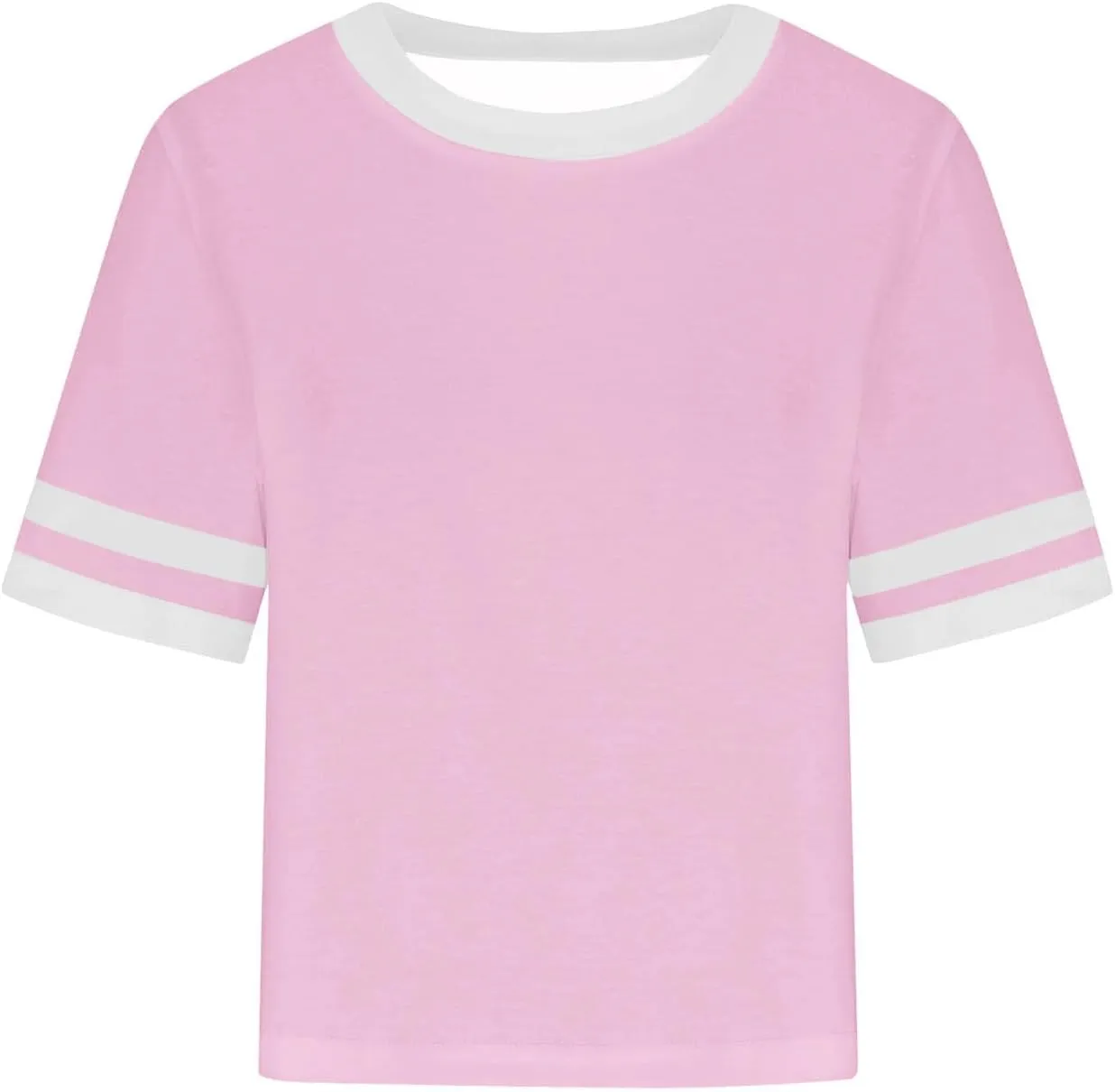 Womens Summer T Shirts Short Sleeve Crew Neck Colorblock Loose Crop Tops Drop-Shoulder Casual Baggy Tees