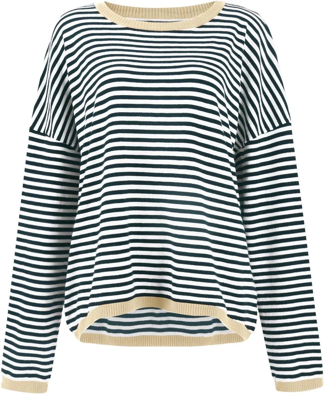 Womens Sweaters Striped Color Block Long Sleeve Casual Loose Knitted Pullover Shirts 2024 Fall Outfits Trendy Tops