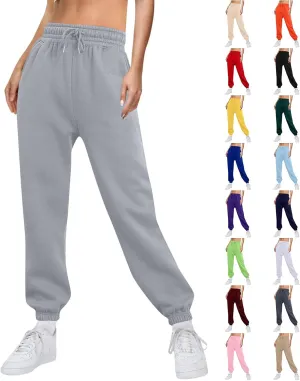 Womens Sweatpants Baggy Fleece Lined Jogger Pants High Waisted Lounge Trousers Cinch Bottom Joggers with Pockets