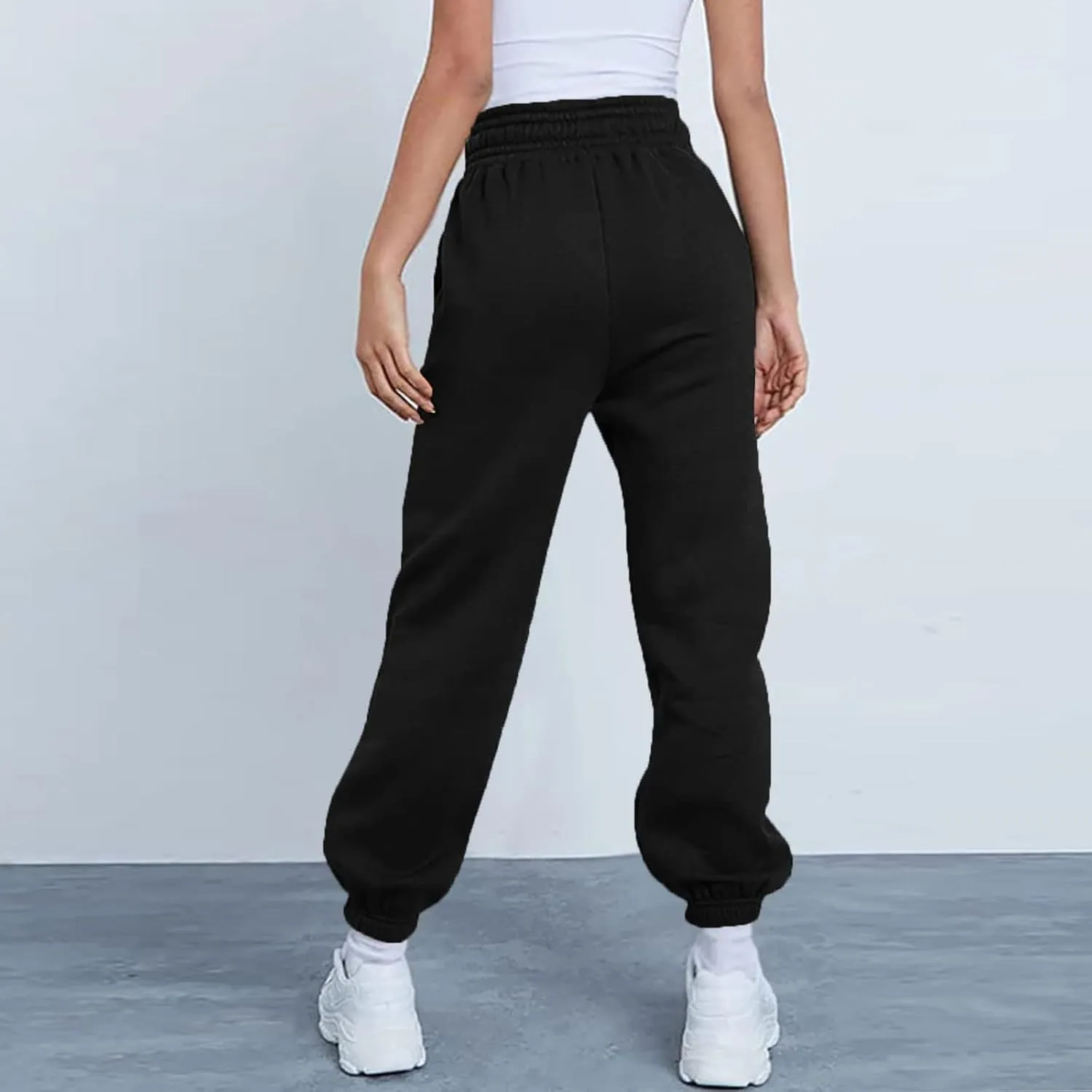 Womens Sweatpants Baggy Fleece Lined Jogger Pants High Waisted Lounge Trousers Cinch Bottom Joggers with Pockets
