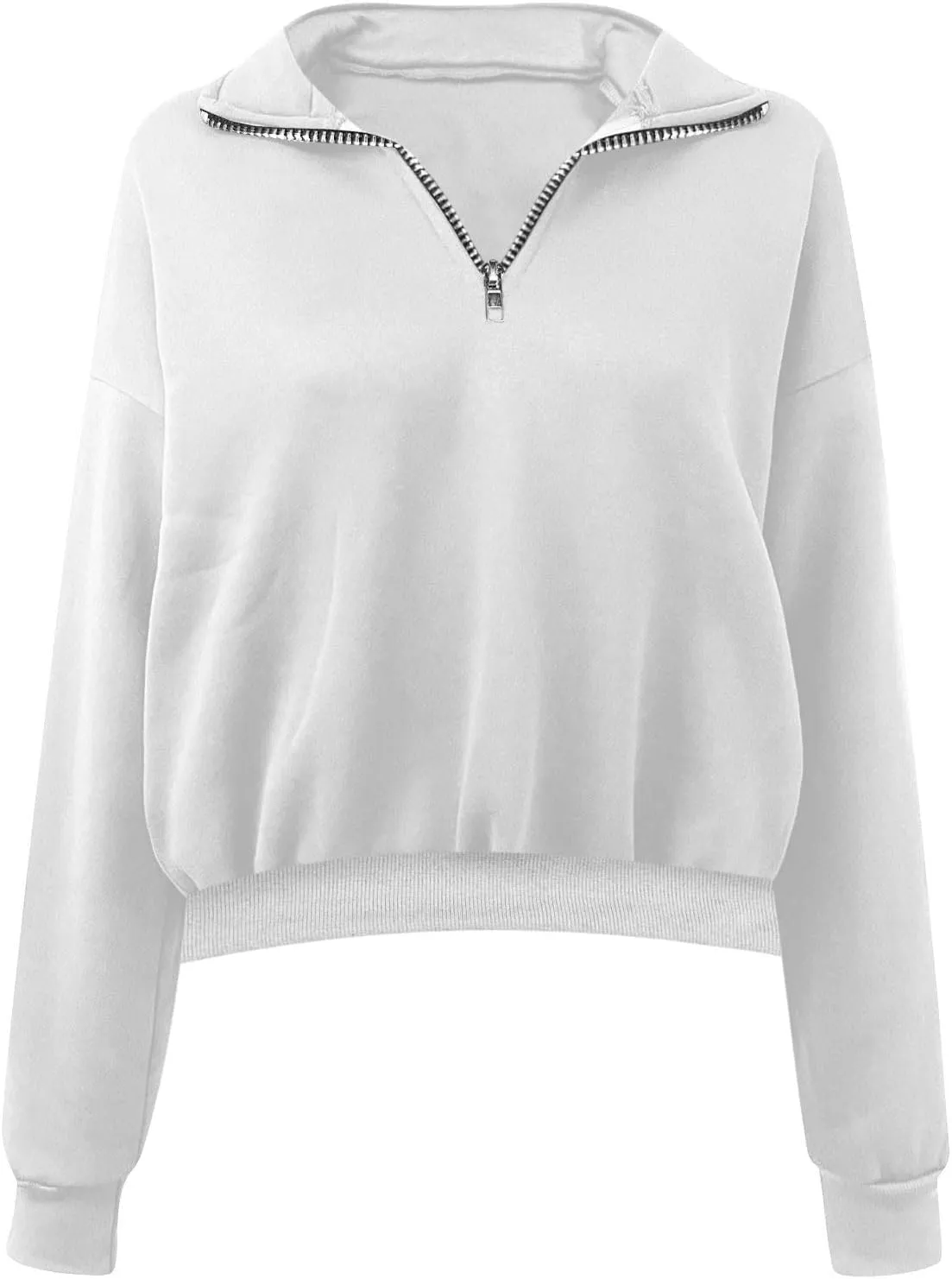Womens Sweatshirt Cropped Half Zip Pullover Tops Solid Color Lapel Neck Sweatshirs Fleece Fashion Fall Outfits 2024