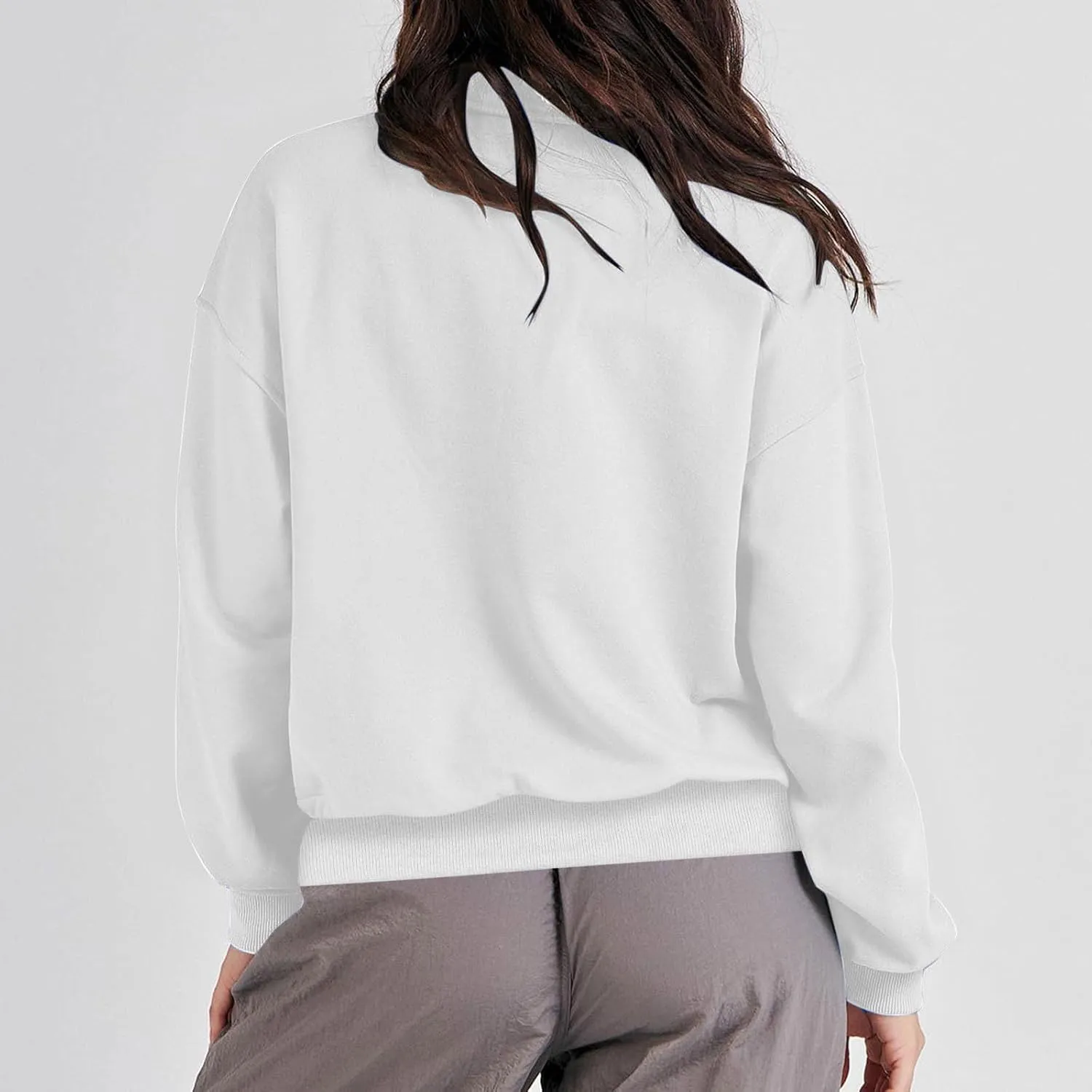 Womens Sweatshirt Cropped Half Zip Pullover Tops Solid Color Lapel Neck Sweatshirs Fleece Fashion Fall Outfits 2024