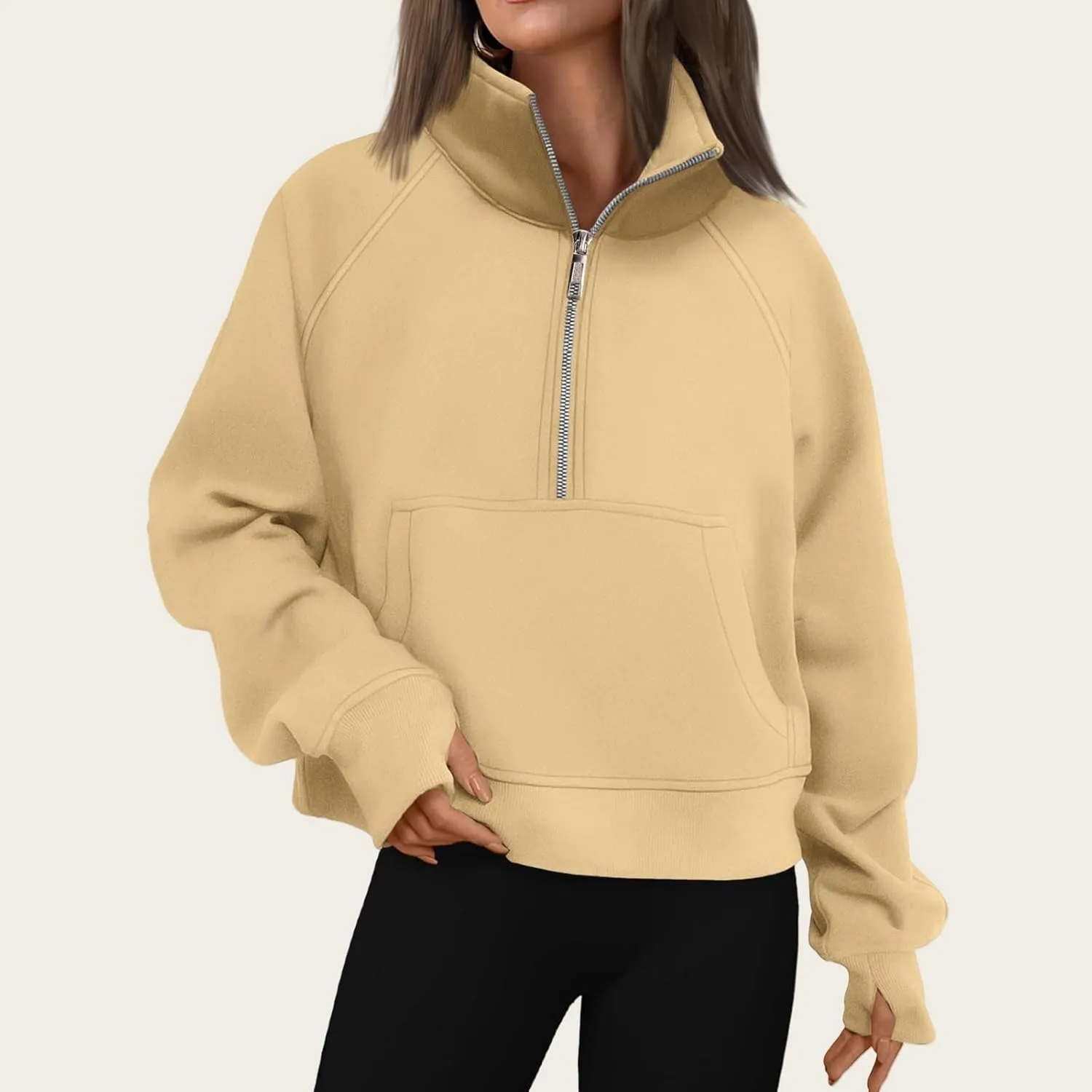 Womens Sweatshirt Fall Half Zip Cropped Sweatshirt Pullover Fleece Quarter Zipper Hoodie Winter Clothes Thumb Hole