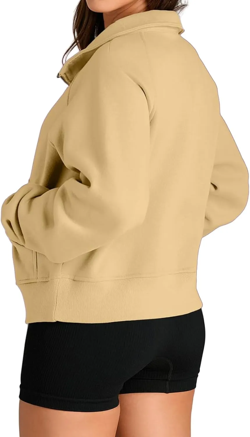 Womens Sweatshirt Fall Half Zip Cropped Sweatshirt Pullover Fleece Quarter Zipper Hoodie Winter Clothes Thumb Hole