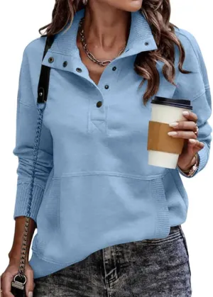 Womens Sweatshirt Henley Button V Neck Sweatshirt Casual Long Sleeve Loose Lightweight Tops 2025 Pullover Tunic Tops