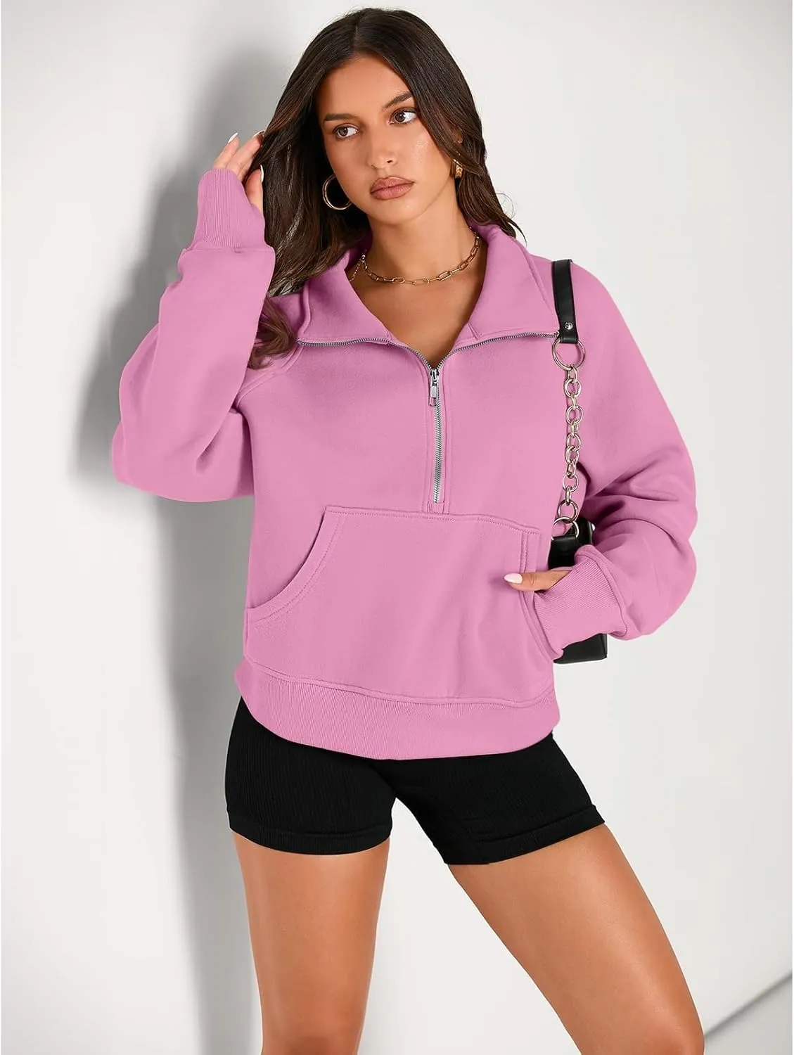 Womens Sweatshirts Half Zip Cropped Pullover Fleece Hoodies Thumb Hole Clothes