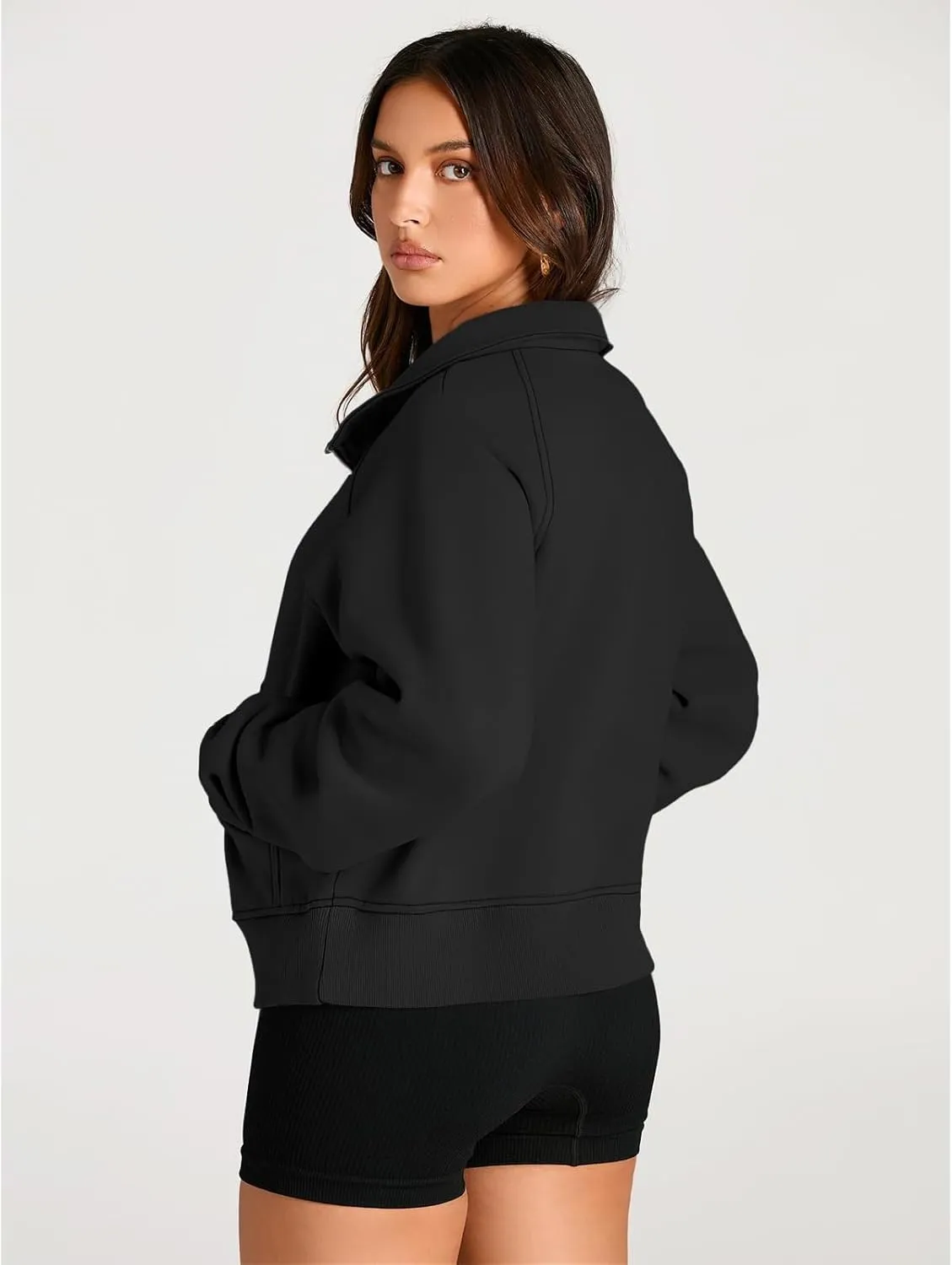 Womens Sweatshirts Half Zip Cropped Pullover Fleece Hoodies Thumb Hole Clothes