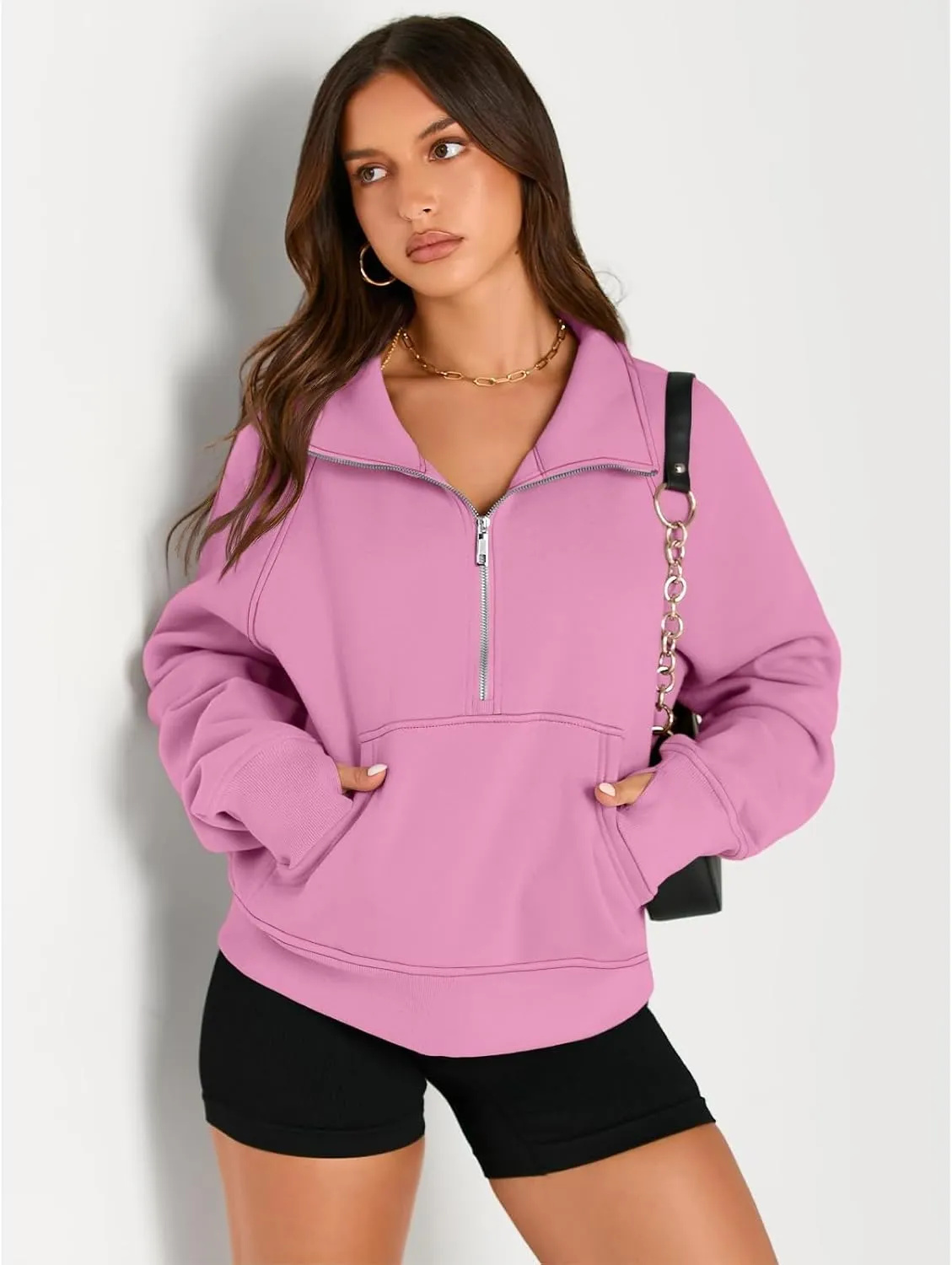 Womens Sweatshirts Half Zip Cropped Pullover Fleece Hoodies Thumb Hole Clothes
