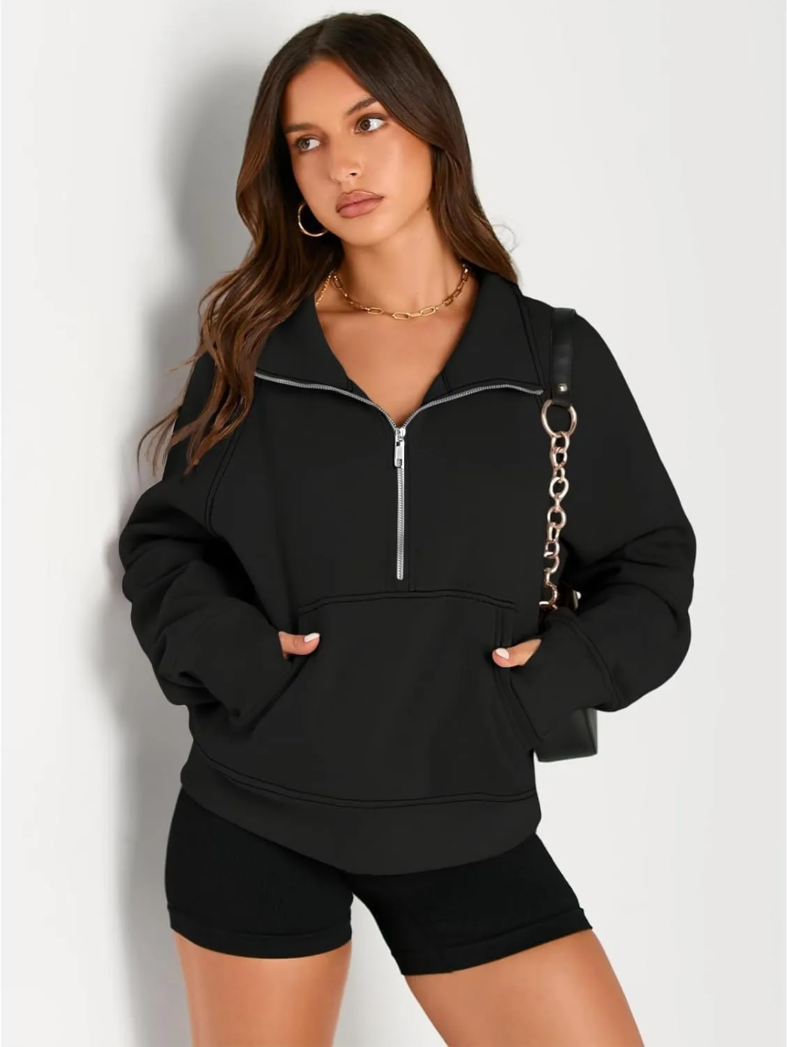 Womens Sweatshirts Half Zip Cropped Pullover Fleece Hoodies Thumb Hole Clothes