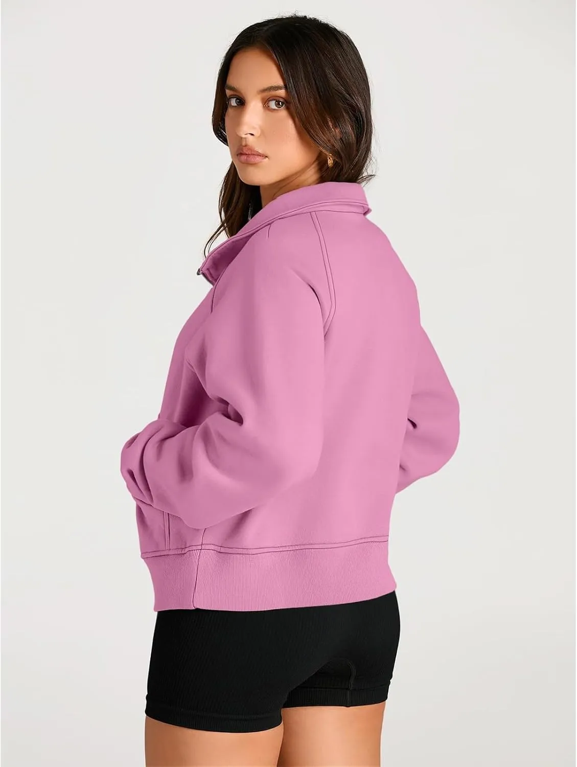 Womens Sweatshirts Half Zip Cropped Pullover Fleece Hoodies Thumb Hole Clothes