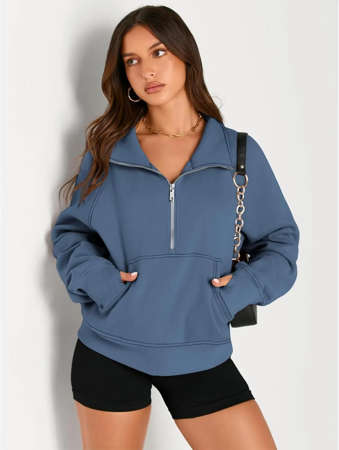 Womens Sweatshirts Half Zip Cropped Pullover Fleece Quarter Hoodies Fall Outfits Casual Hooded Y2k Winter Clothes