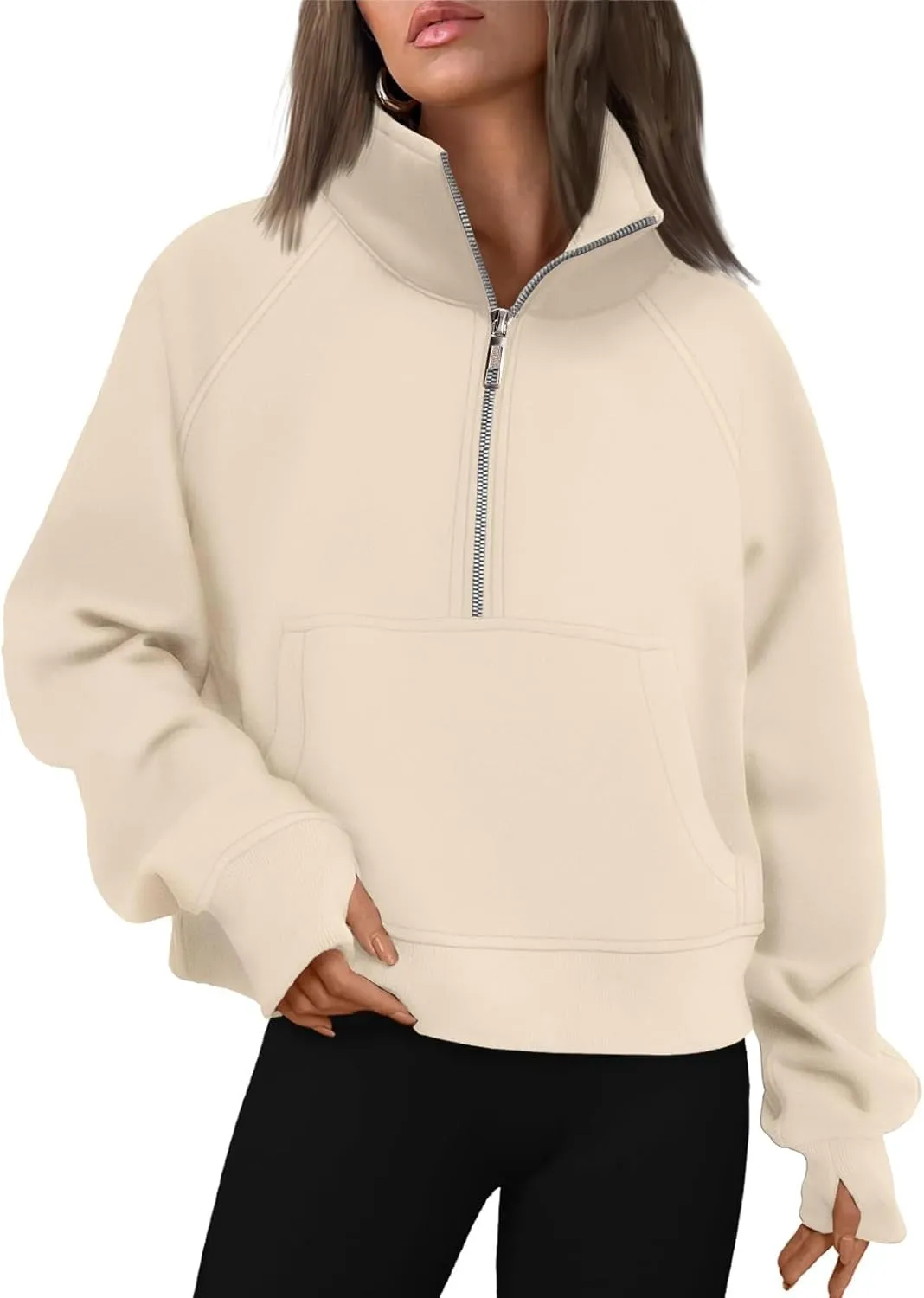 Womens Sweatshirts Half Zip Cropped Pullover Fleece Quarter Hoodies Fall Outfits Casual Hooded Y2k Winter Clothes