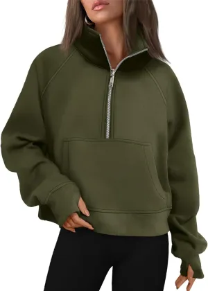 Womens Sweatshirts Half Zip Cropped Pullover Fleece Quarter Hoodies Fall Outfits Casual Hooded Y2k Winter Clothes