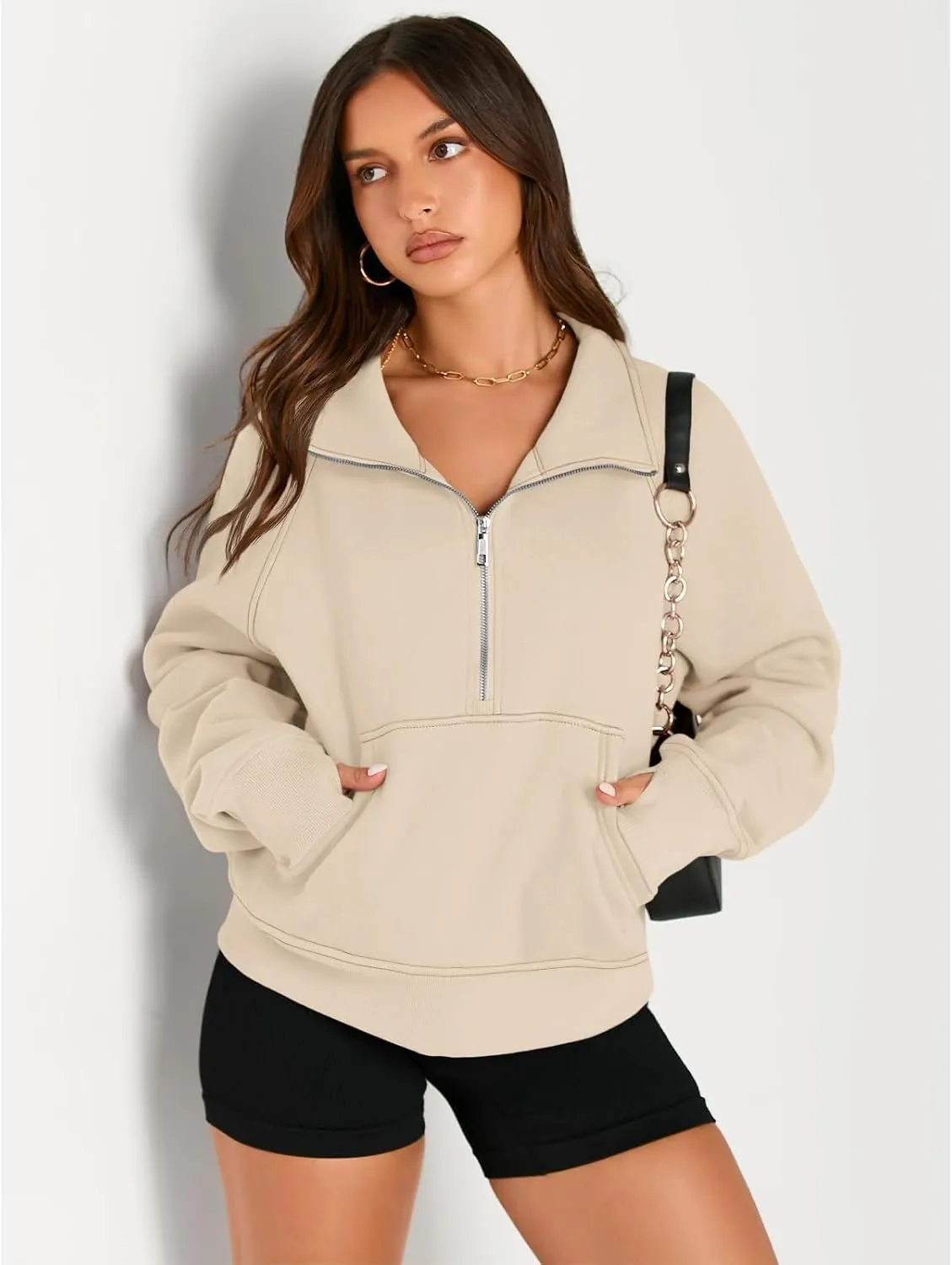 Womens Sweatshirts Half Zip Cropped Pullover Fleece Quarter Hoodies Fall Outfits Casual Hooded Y2k Winter Clothes