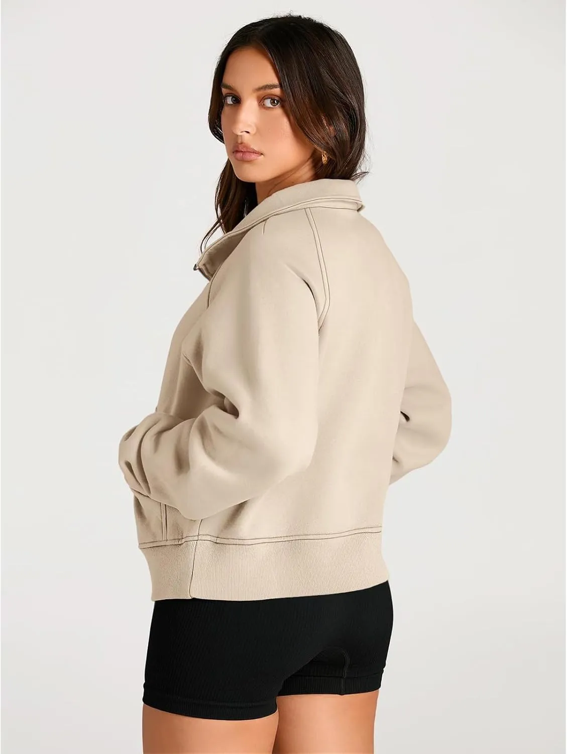 Womens Sweatshirts Half Zip Cropped Pullover Fleece Quarter Hoodies Fall Outfits Casual Hooded Y2k Winter Clothes