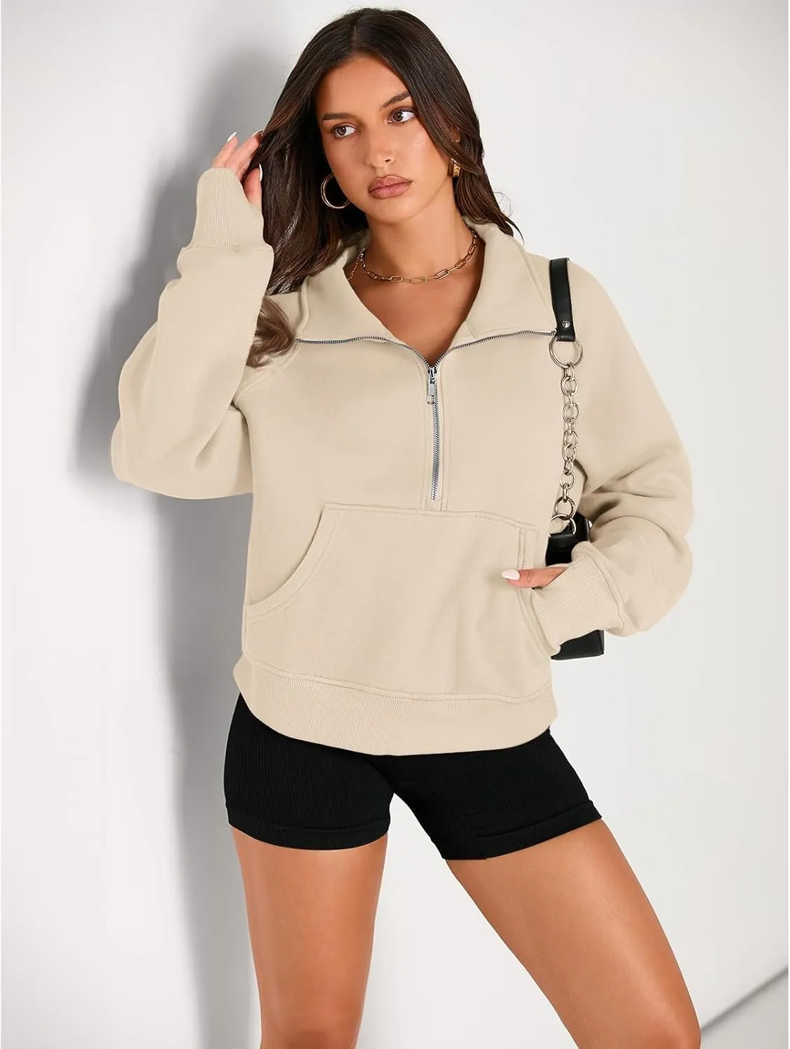 Womens Sweatshirts Half Zip Cropped Pullover Fleece Quarter Hoodies Fall Outfits Casual Hooded Y2k Winter Clothes