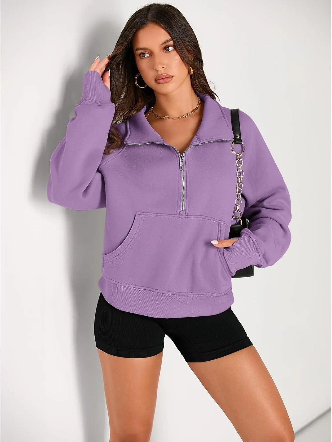 Womens Sweatshirts Half Zip Cropped Pullover Fleece Quarter Hoodies Fall Outfits Casual Hooded Y2k Winter Clothes
