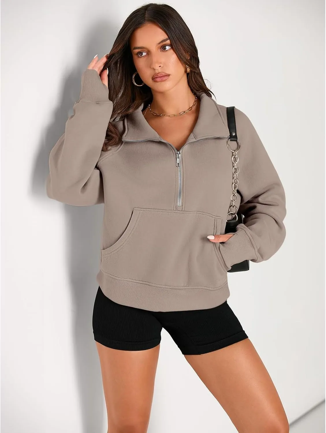 Womens Sweatshirts Half Zip Cropped Pullover Fleece Quarter Hoodies Fall Outfits Casual Hooded Y2k Winter Clothes