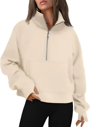 Womens Sweatshirts Half Zip Cropped Pullover Fleece Quarter Hoodies Fall Outfits Casual Hooded Y2k Winter Clothes